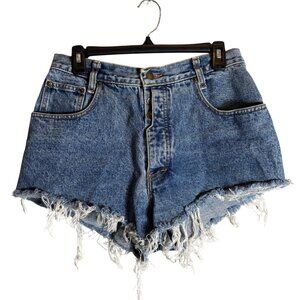 Vintage 80s High Rise Cut Off Denim Shorts Women's 28 Dark Wash Festival Retro